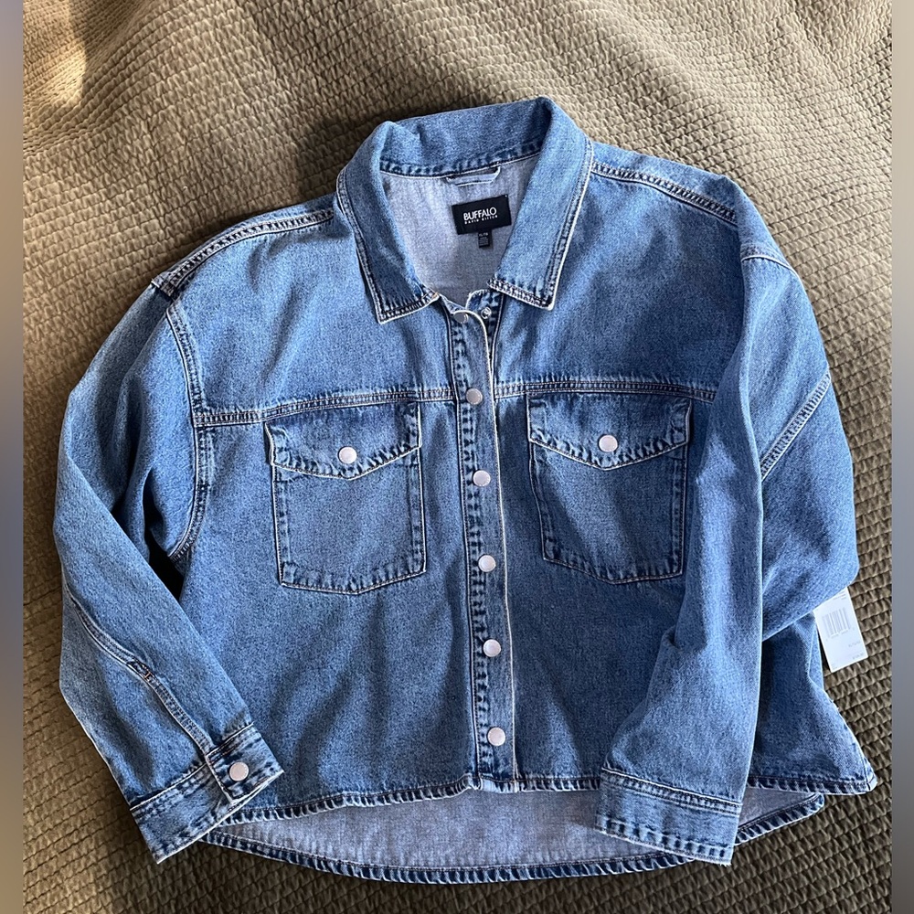 Boxy Snap Front Buffalo Denim Jean Jacket